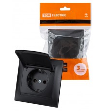 Розетка 2П+З 16А 250В IP44 с крышкой графит "Лама"  SQ1815-0626  TDM