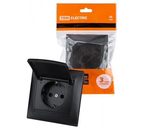 Розетка 2П+З 16А 250В IP44 с крышкой графит "Лама"  SQ1815-0626  TDM