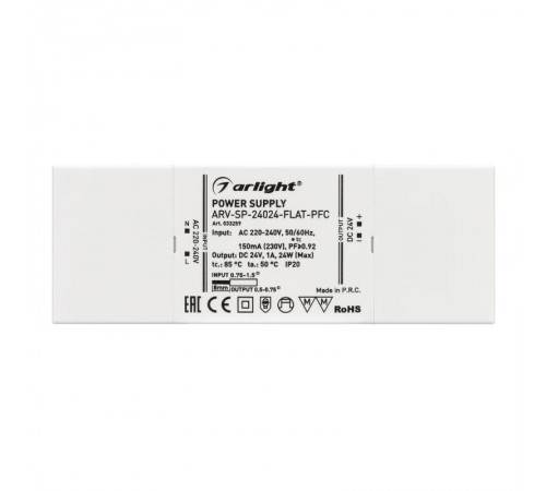 Блок питания ARV-SP-24024-FLAT-PFC (24V, 1A, 24W) (Arlight, IP20 Пластик, 5 лет)  033259  Arlight