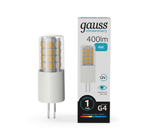 Лампа светодиодная Elementary G4 12V 4W 400lm 4100K керамика LED 1/10/200  10724  Gauss