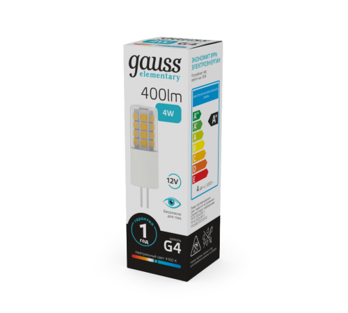 Лампа светодиодная Elementary G4 12V 4W 400lm 4100K керамика LED 1/10/200  10724  Gauss