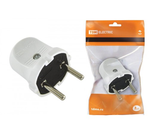 Вилка б/з белая 6А 250В   SQ1806-0001  TDM