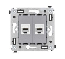 Компьютерная розетка RJ-45 без шторки в стену, кат.5е двойная, "Avanti", "Закаленная сталь"  4404664  DKC