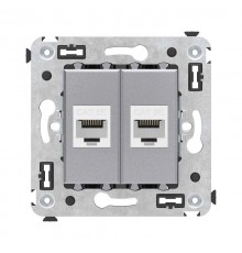 Компьютерная розетка RJ-45 без шторки в стену, кат.5е двойная, "Avanti", "Закаленная сталь"  4404664  DKC