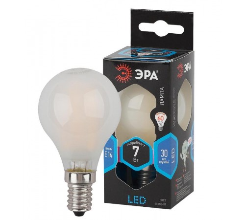 Лампа светодиодная F-LED P45-7W-840-E14 frost (филамент, шар мат., 7Вт, нейтр, E14)  Б0027957  ЭРА
