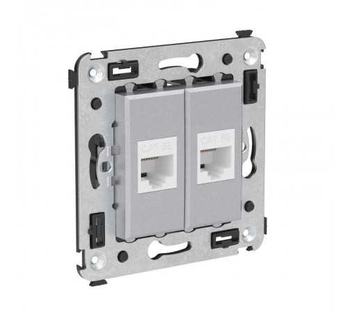 Компьютерная розетка RJ-45 без шторки в стену, кат.5е двойная, "Avanti", "Закаленная сталь"  4404664  DKC