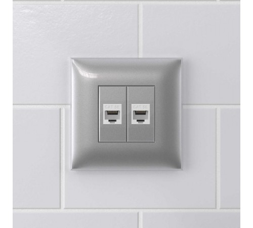 Компьютерная розетка RJ-45 без шторки в стену, кат.5е двойная, "Avanti", "Закаленная сталь"  4404664  DKC