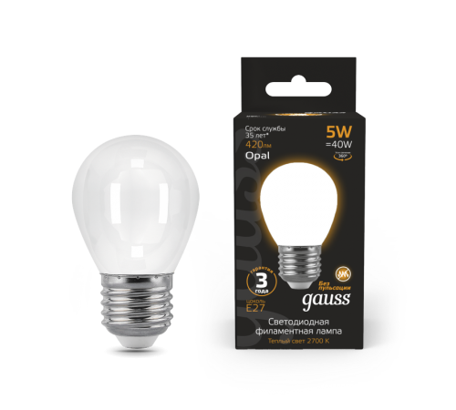 Лампа светодиодная Black LED Filament Шар OPAL E27 5W 420lm 2700K  105202105  Gauss