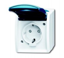 Розетка SCHUKO 16А 250В IP44 для открытого монтажа, с полем для надписи, серия ocean, цвет серый/сине-зелёный  2083-0-0848   2CKA002083A0848  ABB