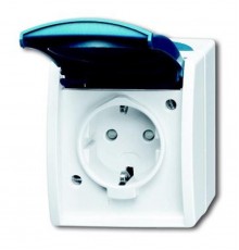 Розетка SCHUKO 16А 250В IP44 для открытого монтажа, с полем для надписи, серия ocean, цвет серый/сине-зелёный  2083-0-0848   2CKA002083A0848  ABB
