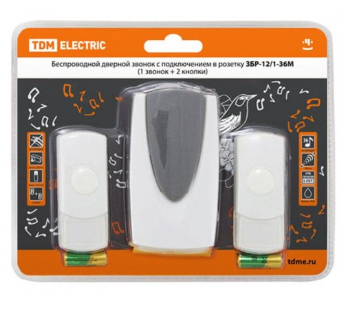 Звонок ЗБР-12/1-36М (беспр., роз., 2 кнопки)   SQ1901-0011  TDM