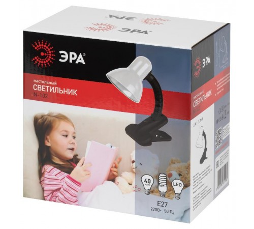 Светильник настольный прищепка N-102 40Вт ЛН/КЛЛ Е27 белый  C0041423  ЭРА