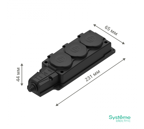 Колодка 3 гнезда 2К+З каучуковая 16А/250В IP44 Чёрная MultiSet  MST4103BK  SE