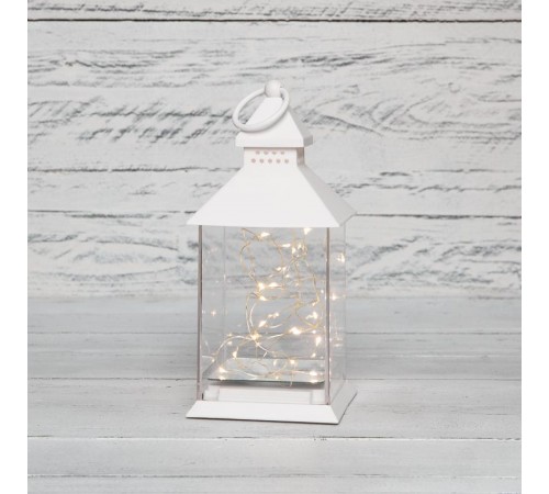 Декоративный фонарь с росой, белый корпус, размер 10,7х10,7х23,5 см, цвет теплый белый  513-050  NEON-NIGHT