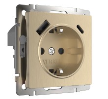 W1171710/ Электроустановочные изделия - Розетка с заземлением, шторками и USB тип A+C (шампань рифленый )  a056276  Werkel