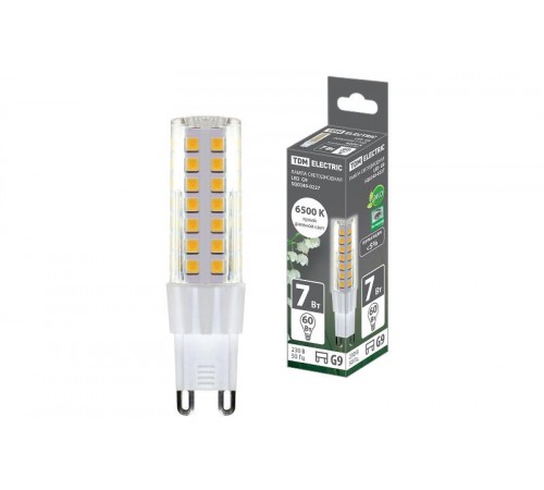 Лампа светодиодная G9-7 Вт-230 В-6500 К, SMD, 17,5x65,5 мм  SQ0340-0227  TDM