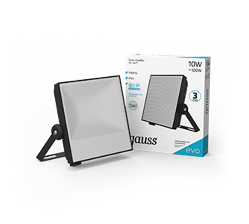 Прожектор светодиодный EVO 10W 900 lm IP65 6500К, IK04, черный 1/30  687511310  Gauss