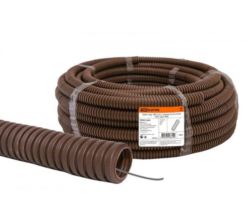 Труба гибкая гофрированная ПВХ 25мм с протяжкой лёгкая "ЭКО" (25м) бук  SQ0401-0043  TDM