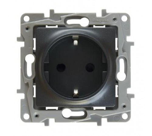 Etika Антрацит Розетка с заземлением со шторками, винтовые клеммы, 16А, 250 В  672622  Legrand
