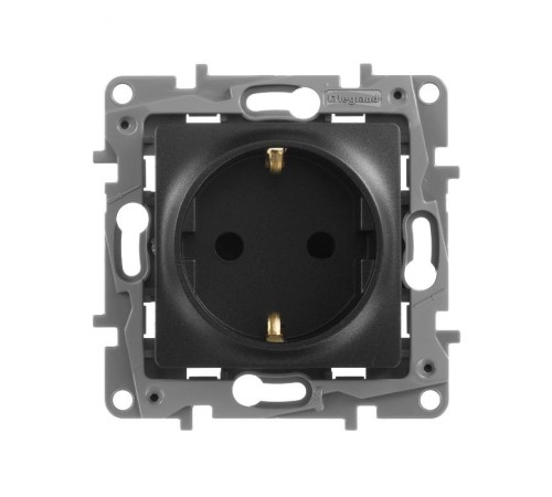 Etika Антрацит Розетка с заземлением со шторками, винтовые клеммы, 16А, 250 В  672622  Legrand