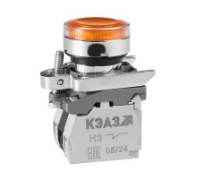 Кнопка КМЕ4111мЛС-24В-желтый-1но+1нз-цилиндр-индикатор-IP40  354457  КЭАЗ