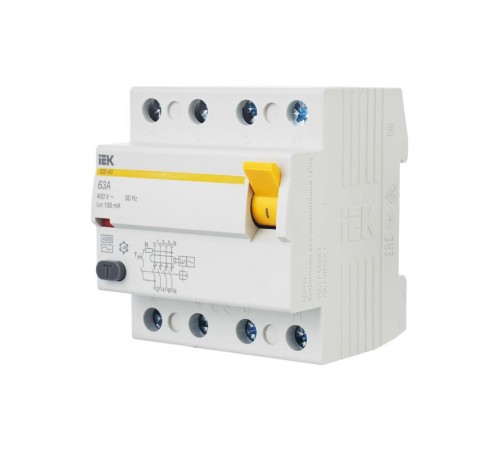 Выключатель дифференциальный (УЗО) ВД1-63 4п 63А 100мА тип AC  MDV10-4-063-100  IEK
