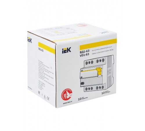 Выключатель дифференциальный (УЗО) ВД1-63 4п 63А 100мА тип AC  MDV10-4-063-100  IEK