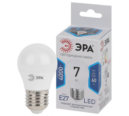 Лампа светодиодная LED 7Вт Е27 220В 4000К smd P45 шар  Б0020554  ЭРА