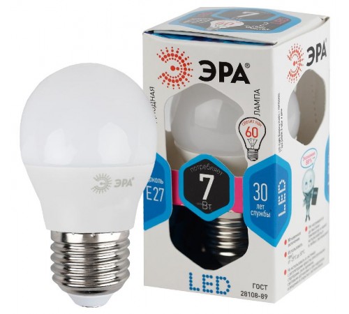 Лампа светодиодная LED 7Вт Е27 220В 4000К smd P45 шар  Б0020554  ЭРА