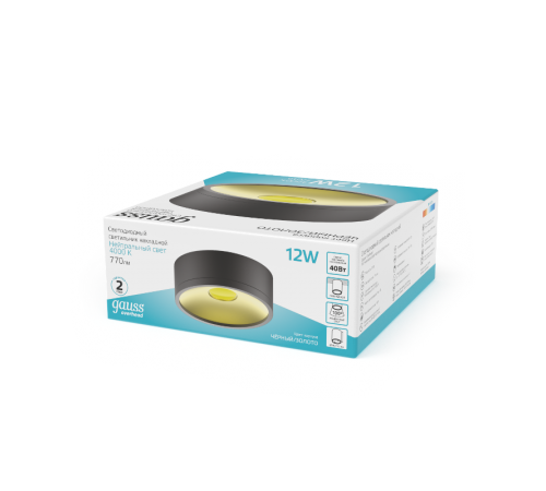 Светильник светодиодный накладной Overhead цилиндр 12W 770lm 4000K 170-240V IP20 140*50мм черный золото LED 1/30  HD040  Gauss