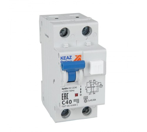 Выключатель автоматический дифференциального тока OptiDin D63-21C10-A-У3 6кА (2P, C10, 10mA)  333124  КЭАЗ