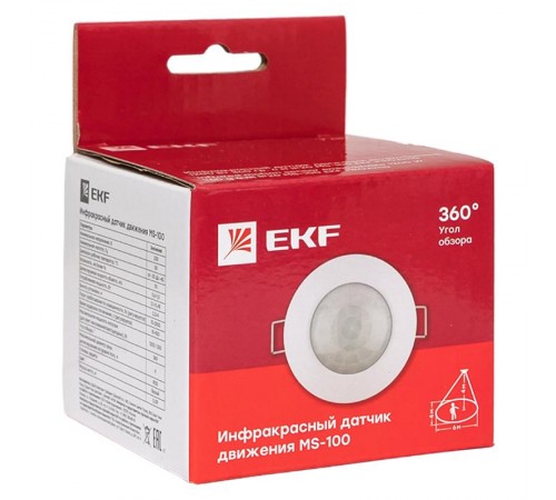 Датчик движения ИК встраиваемый 1200Вт 360гр. до 6м IP20 PROxima  dd-ms-100  EKF