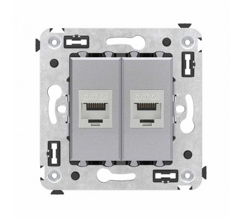 Компьютерная розетка RJ-45 без шторки в стену, кат.6А двойная экранированная, "Avanti", "Закаленная сталь"  4404774  DKC
