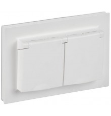 BRITE Розетка 2-местная с заземлением с защитными шторками и крышкой 16А в сборе IP44 РСбш12-3-44-БрАБ арктический белый   BR-R26-16-44-K91-F  IEK