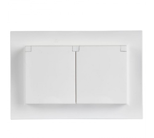 BRITE Розетка 2-местная с заземлением с защитными шторками и крышкой 16А в сборе IP44 РСбш12-3-44-БрАБ арктический белый   BR-R26-16-44-K91-F  IEK