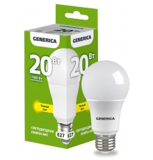 Лампа светодиодная A60 груша 20Вт 230В 3000К E27   LL-A60-20-230-30-E27-G  GENERICA
