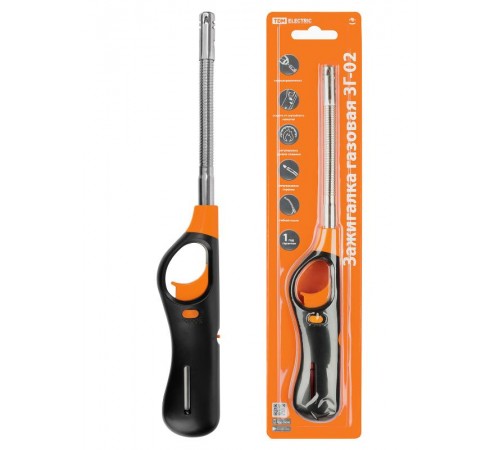 Зажигалка газовая с пьезоэлементом ЗГ-02, регул. уров. плам., многораз. заправка, гибкий носик,  SQ2511-0002  TDM