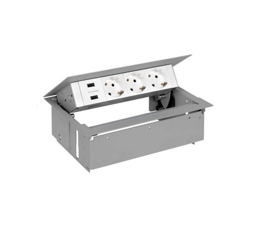 Врезной x4 розеточный блок, планка, 3x2P+E, 2xUSB з/у, алюминий, S400  45423000-133  Simon