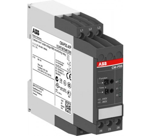 Реле контроля асимметрии фаз CM-PAS.41S с регул порог срабатывания 2- 25%, Uпит=Uизм=3х300-500В AC, 2ПК, винтовые клеммы  1SVR730774R3300  ABB