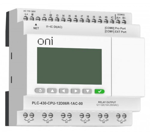 ПЛК 430 Модуль ЦПУ 12 DI 6 RO 220В AC EP с экраном  PLC-430-CPU-12D06R-1AC-00  ONI