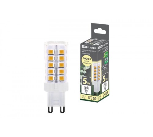 Лампа светодиодная G9-5 Вт-230 В-3000 К, SMD, 16x49 мм  SQ0340-0222  TDM