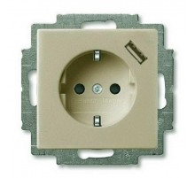 ABB Basic 55 Шампань Розетка Schuko 20 EUCBUSB-93-500, 16А, 700мА,с устр.заряд. USB  2011-0-6194   2CKA002011A6194  ABB