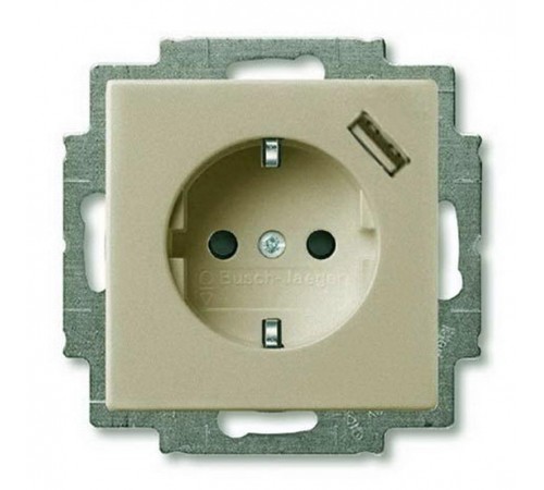 ABB Basic 55 Шампань Розетка Schuko 20 EUCBUSB-93-500, 16А, 700мА,с устр.заряд. USB  2011-0-6194   2CKA002011A6194  ABB
