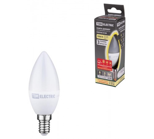 Лампа светодиодная С37-6 Вт-230 В-3000 К-E14 "-ДИММЕР"  SQ0340-0199  TDM