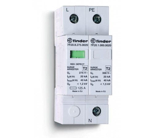 Устройство защиты от импульсных перенапряжений УЗИП тип 2 (1 варистор + 1 искровый разрядник); модульный, ширина 35мм; степень защиты IP20