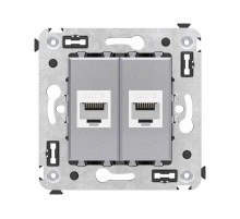 Компьютерная розетка RJ-45 без шторки в стену, кат.6 двойная, "Avanti", "Закаленная сталь"  4404694  DKC