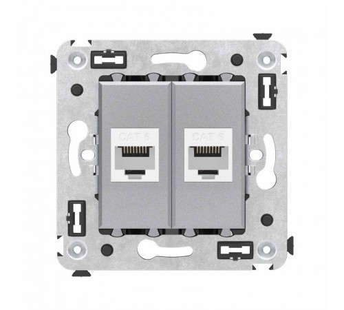 Компьютерная розетка RJ-45 без шторки в стену, кат.6 двойная, "Avanti", "Закаленная сталь"  4404694  DKC