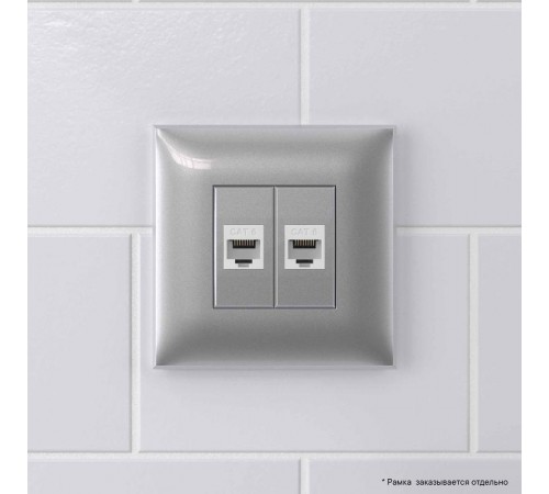 Компьютерная розетка RJ-45 без шторки в стену, кат.6 двойная, "Avanti", "Закаленная сталь"  4404694  DKC