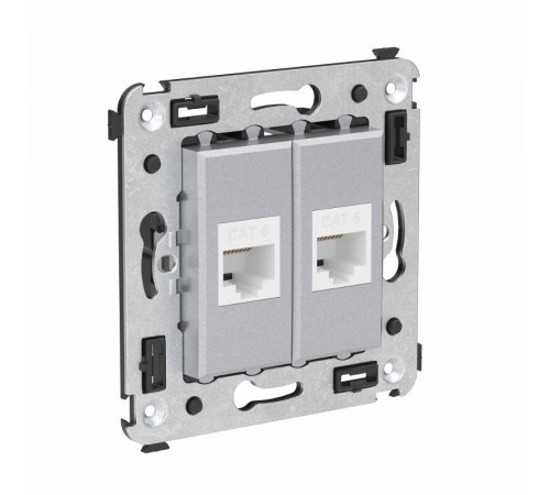 Компьютерная розетка RJ-45 без шторки в стену, кат.6 двойная, "Avanti", "Закаленная сталь"  4404694  DKC