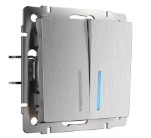 Выключатель Werkel двухклавишный проходной с подсветкой cеребряный рифленый W1122109  a051369  Werkel